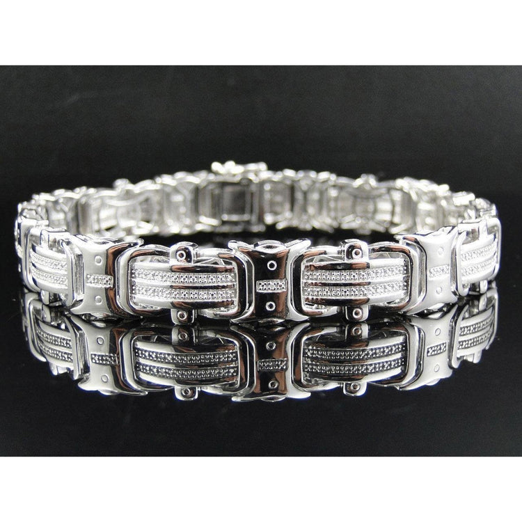 Bracelet Fin Homme Véritable Diamant 12 Carats Or Blanc 14K Bijoux