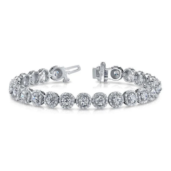 Bracelet Halo à 12,75 Carats De Réel Diamants Ronds 14K D'Or Blanc Nouveau
