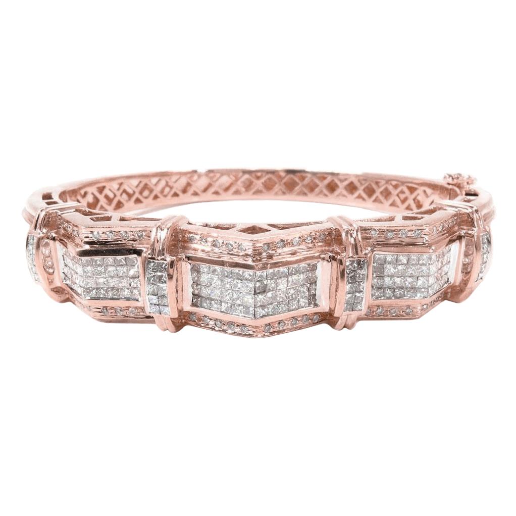 Bracelet Homme 12 Carats Princesse Et Réel Diamants Ronds En Or Rose 14 Carats