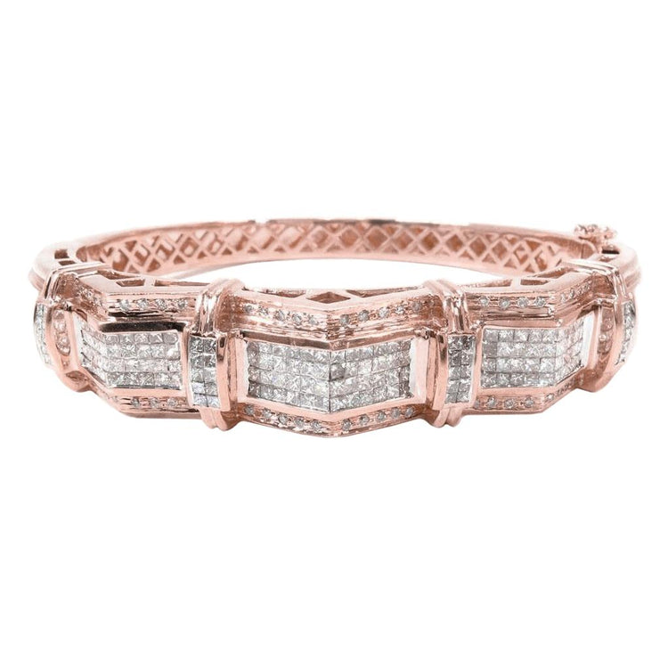 Bracelet Homme 12 Carats Princesse Et Réel Diamants Ronds En Or Rose 14 Carats