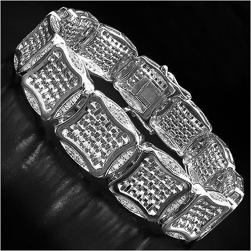 Bracelet Homme 23 Carats Petits Réel Diamants Ronds Or Blanc 14K