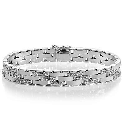 Bracelet Homme 4.25 Carats Naturel Diamants Ronds Or Blanc 14K