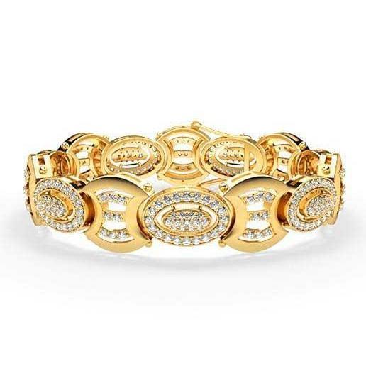 Bracelet Homme 7 Carats Réel Diamants Taille Ronde Or Jaune 14K
