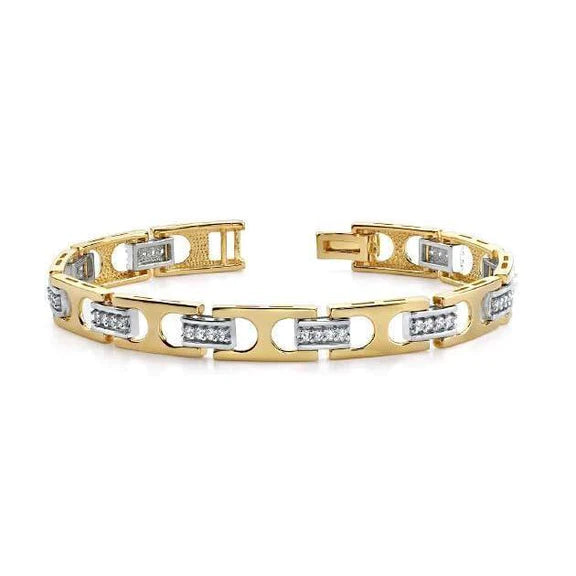 Bracelet Homme Bicolore Or 14K Authentique Diamants 2.20 Carats Joaillerie Fine