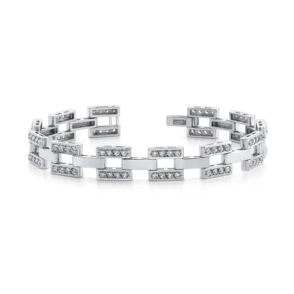 Bracelet Homme Damier 9.50 Ct Réel Diamants Taille Ronde Or Blanc 14K
