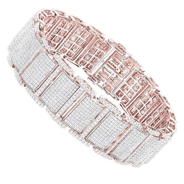 Bracelet Homme En Or Rose 14k Coupe Ronde 27 Carats Et Véritable Diamants