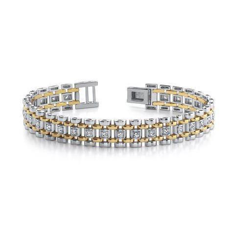 Bracelet Homme Naturel Diamant En Or 14k Deux Tons Nouveaux Bijoux 2,50 Carats