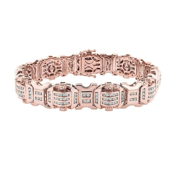 Bracelet Homme Naturel Diamants Scintillants 12 Carats Or Rose 14K