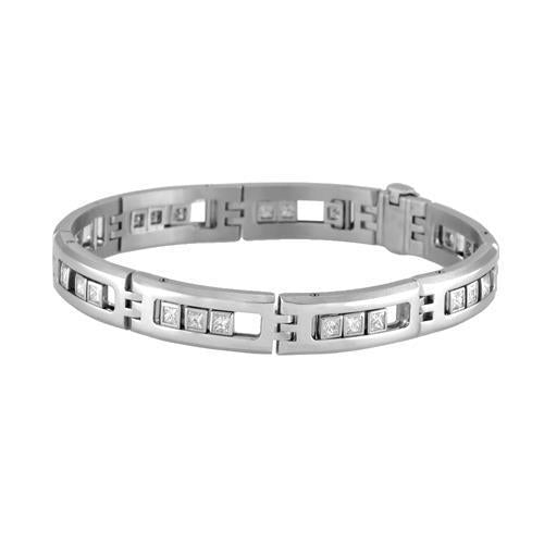 Bracelet Homme Naturel Diamants Taille Princesse 3.60 Carats Or Blanc 14K