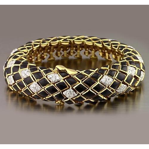 Bracelet Homme Or Jaune Noir Réel Diamant 4.80 Carats Bijoux Neuf
