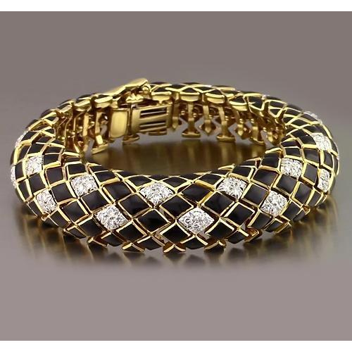 Bracelet Homme Or Jaune Noir Réel Diamant 4.80 Carats Bijoux Neuf