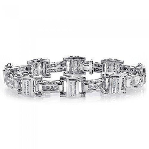 Bracelet Homme Réel Diamant Coupe Ronde En Or Blanc Massif 7 Ct