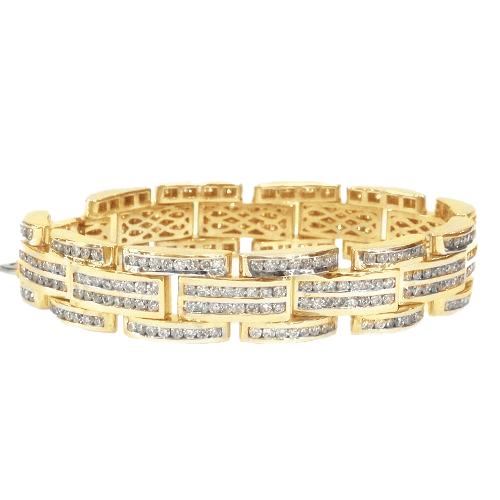 Bracelet Homme Réel Diamant Forme Ronde Fine Or Jaune 14K 12 Carats