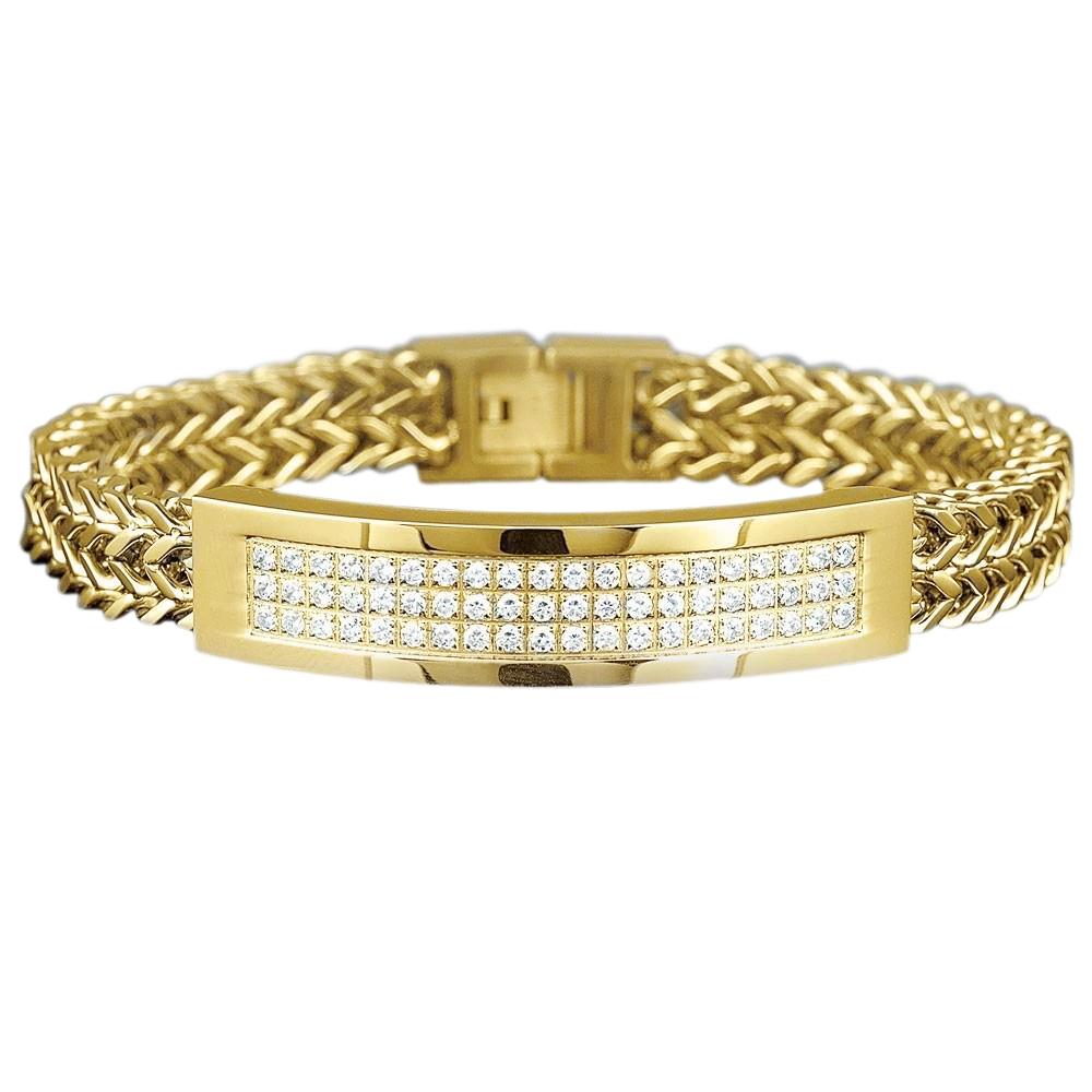 Bracelet Homme Taille Ronde 3 Carats Réel Diamants Or Jaune 14K