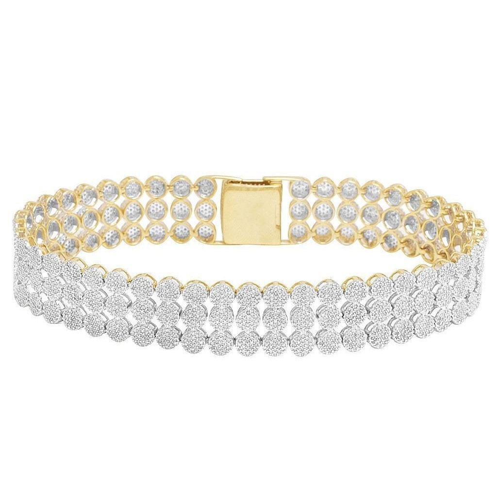 Bracelet Homme Trois Rangs 30 Carats Petits Réel Diamants Or Jaune 14K