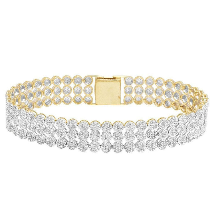 Bracelet Homme Trois Rangs 30 Carats Petits Réel Diamants Or Jaune 14K