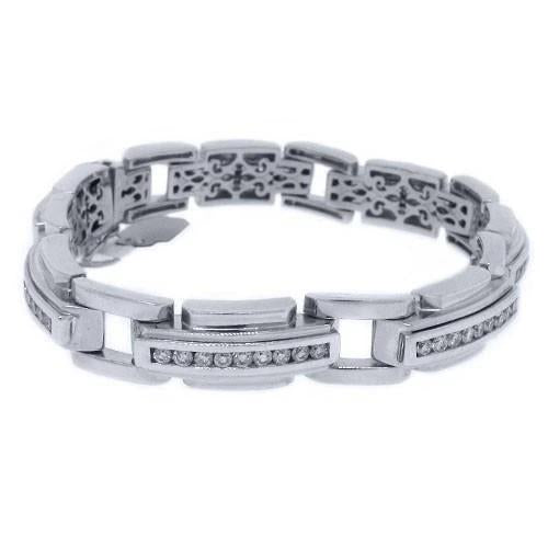 Bracelet Homme Véritable Diamant Taille Brillant Bijoux Or Blanc 6 Carats