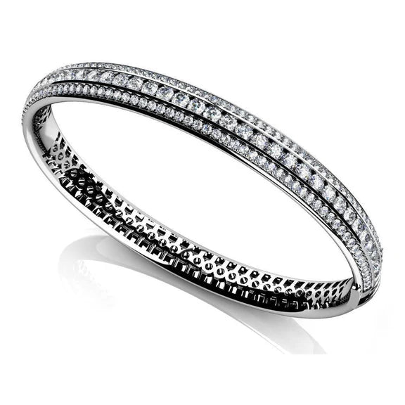 Bracelet Jonc A Trois Rangs De Réel Diamants De 7 Carats En Or Blanc De 14 Karats