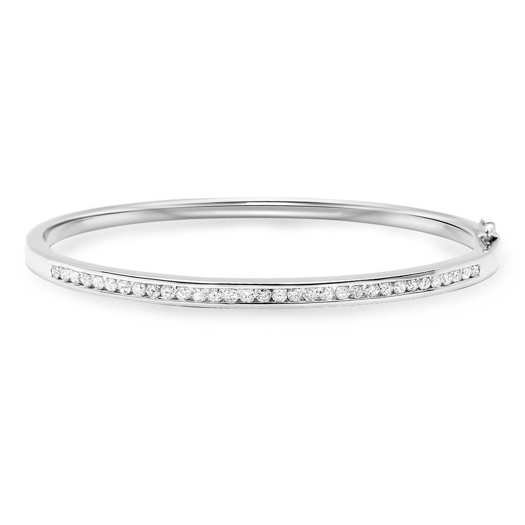 Bracelet Jonc D'Or Blanc En Naturel Diamant Rond Avec Joaillerie 3 Carats