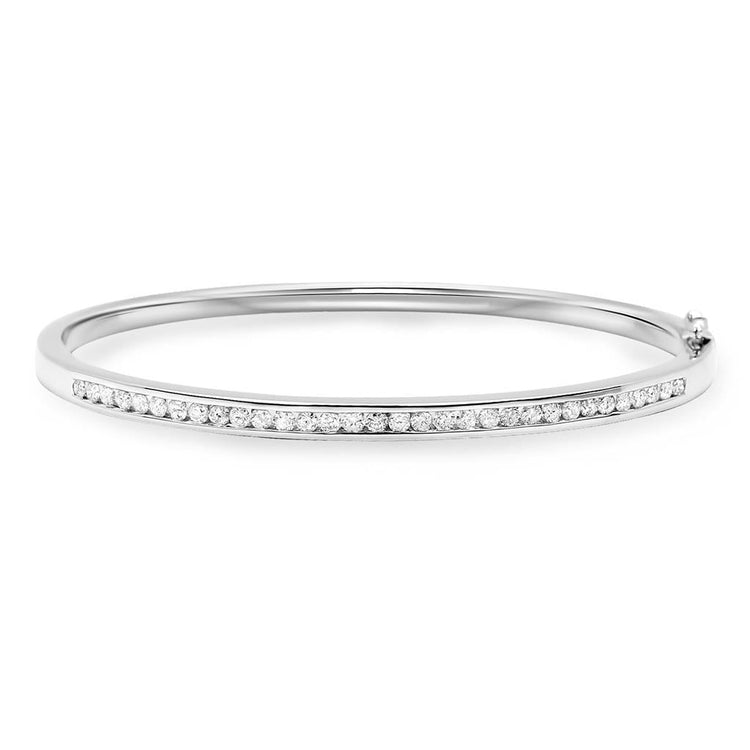 Bracelet Jonc D'Or Blanc En Naturel Diamant Rond Avec Joaillerie 3 Carats