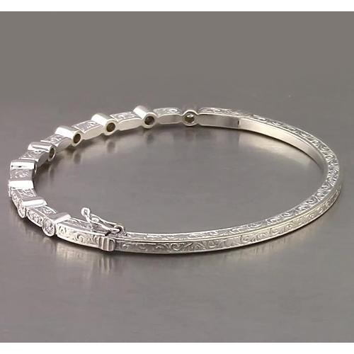 Bracelet Jonc En Réel Diamant De 1,40 Carats Avec Style Filigrane Or Blanc de 14K