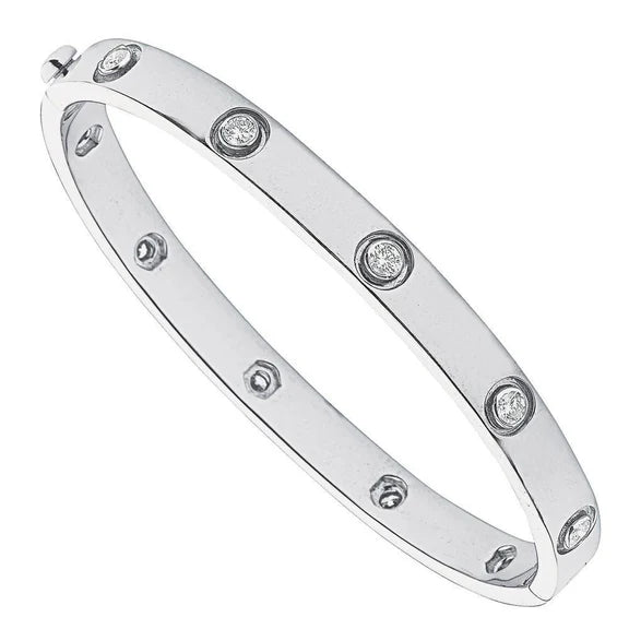 Bracelet Jonc En Réel Diamant De Forme Ronde De 2.50 Carats Avec Or Blanc De 14K