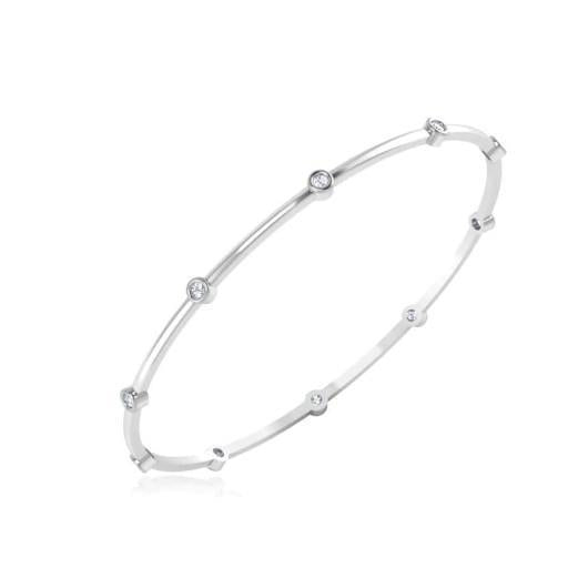 Bracelet Jonc En Réel Diamants De Taille Ronde Brillante De 2 Carats Avec Or Blanc De 14K