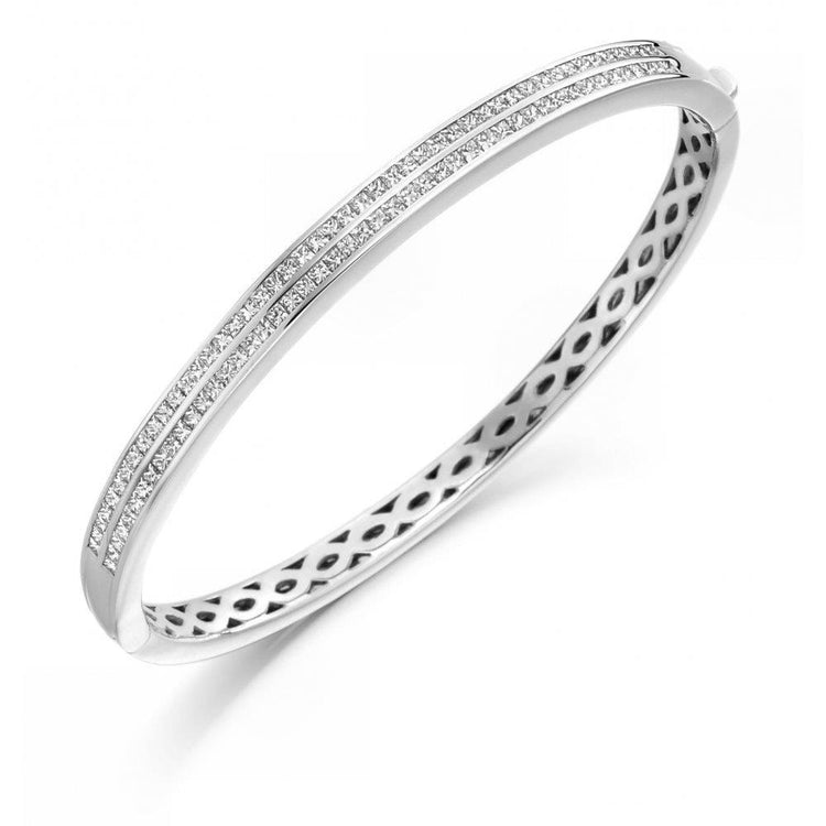 Bracelet Jonc En Réel Diamants De Taille Ronde Brillante De 2 Carats Avec Or Blanc De 14K