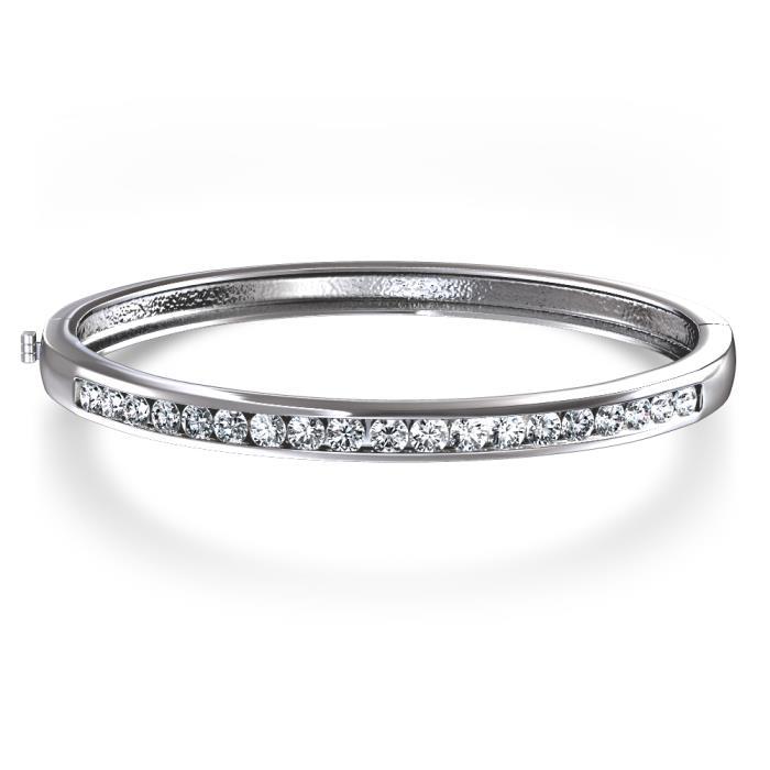 Bracelet Jonc En Réel Diamants Ronds Scintillants Or Blanc De 3 Carats