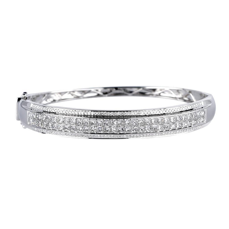 Bracelet Jonc En Véritable Diamants De Taille Princesse & Rond De 8 Carats Avec Or Blanc