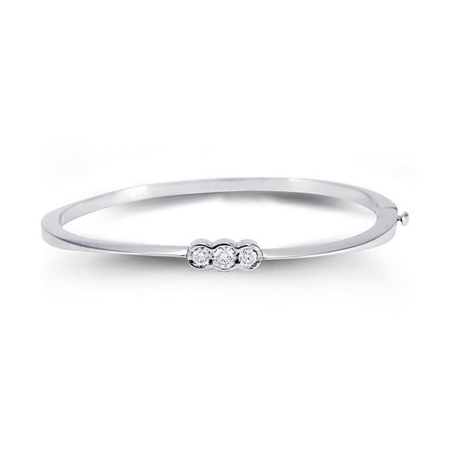 Bracelet Jonc Triple Naturel Diamant Rond 1 Carat En Or Blanc 14 Carats