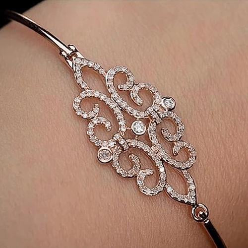 Bracelet Jonc en Authentique Diamant de 5 Carats, or Rose Pour Femme Neuf