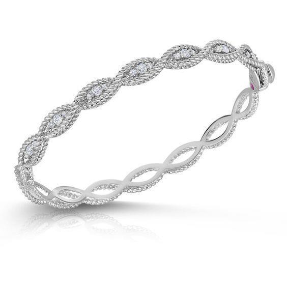 Bracelet Jonc en Or Blanc de 14K avec Authentique Diamant Rond de 2,80 Carats