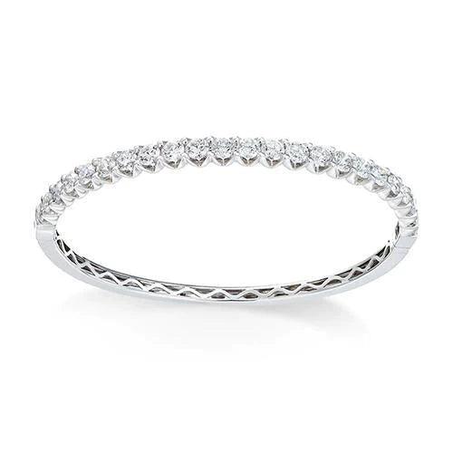 Bracelet Jonc en Réel Diamant Rond de 5 Carats en Or Blanc de 14K