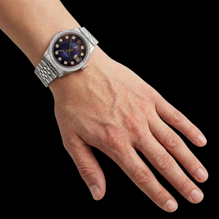 Bracelet Jubilé Cadran Diamant Bleu acier inoxydable Rolex Datejust Montre à réglage rapide