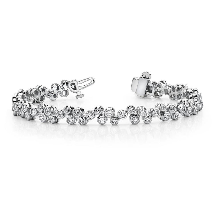 Bracelet Magnifique À 4 Carats De Réel Diamants Ronds Et Bulle 14K D'Or Blanc