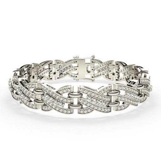 Bracelet Maillon Homme Taille Ronde 10.70 Carats Véritable Diamants Or Blanc 14K