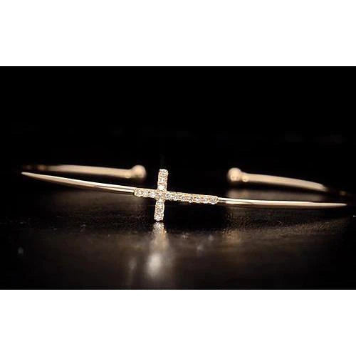 Bracelet Naturel Jonc Or Jaune 1 Carat Croix Femme Bijoux