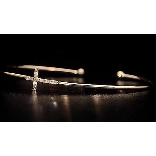 Bracelet Naturel Jonc Or Jaune 1 Carat Croix Femme Neuf