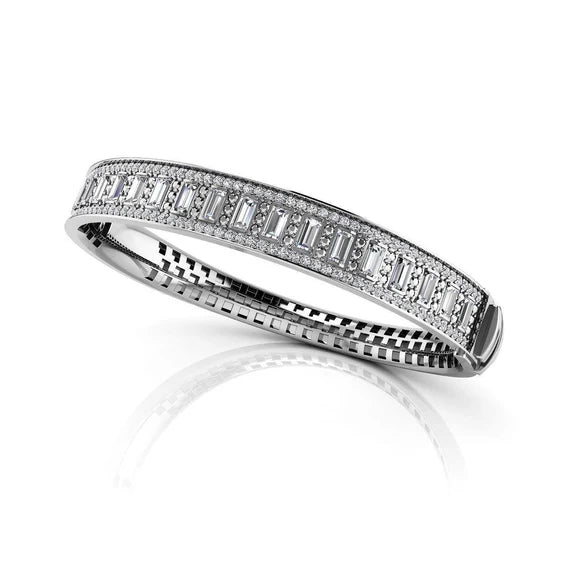 Bracelet Pour Femme Avec Réel Diamants Ronds Et Baguettes De 10 Carat En Or 14K