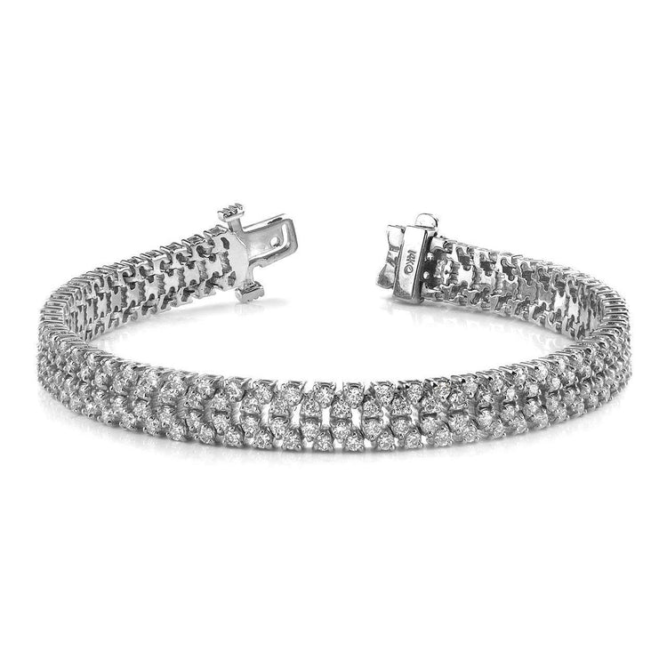 Bracelet Quad Row 6.60 Carats Réel Diamants Taille Ronde Or Blanc 14K Nouveau