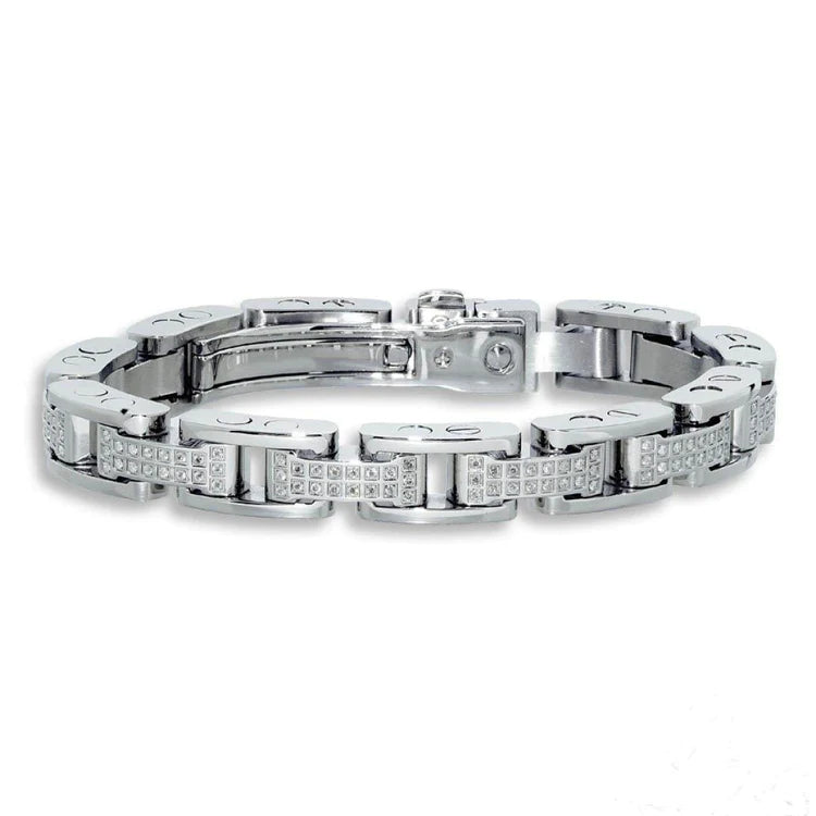 Bracelet Réel diamant 3 carats pour homme Coupe Ronde bijoux en or blanc