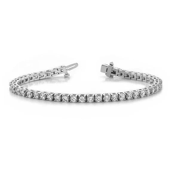 Bracelet Rond Brillant 6.90 ct En Or Blanc 14K Réel Diamant