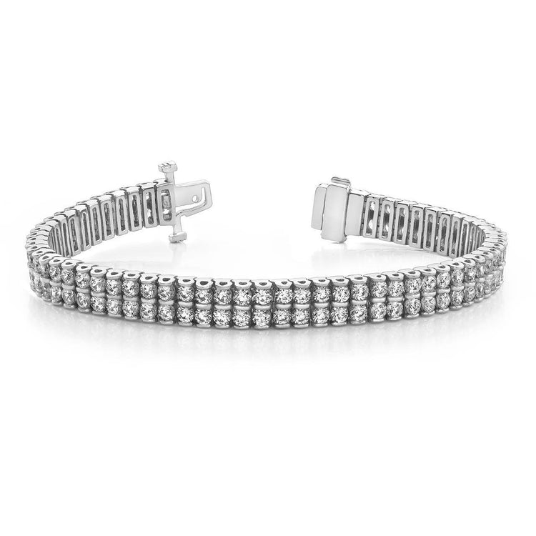 Bracelet Rond Naturel Diamants Taille Brilliant 9.60 Ct Deux Rangs Or Blanc 14K