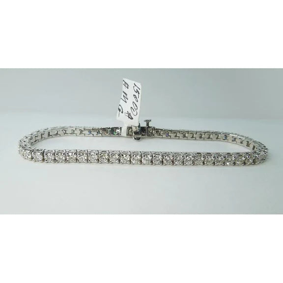 Bracelet Tennis 11 Carats Réel Diamant Or Blanc 14K
