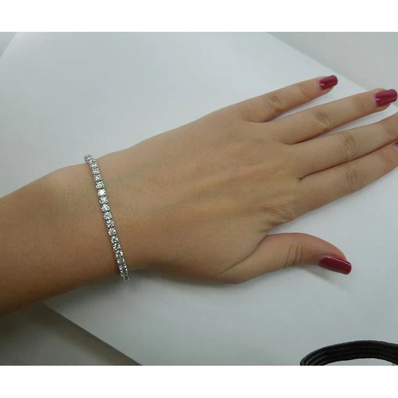 Bracelet Tennis 11 Carats Réel Diamant Or Blanc 14K