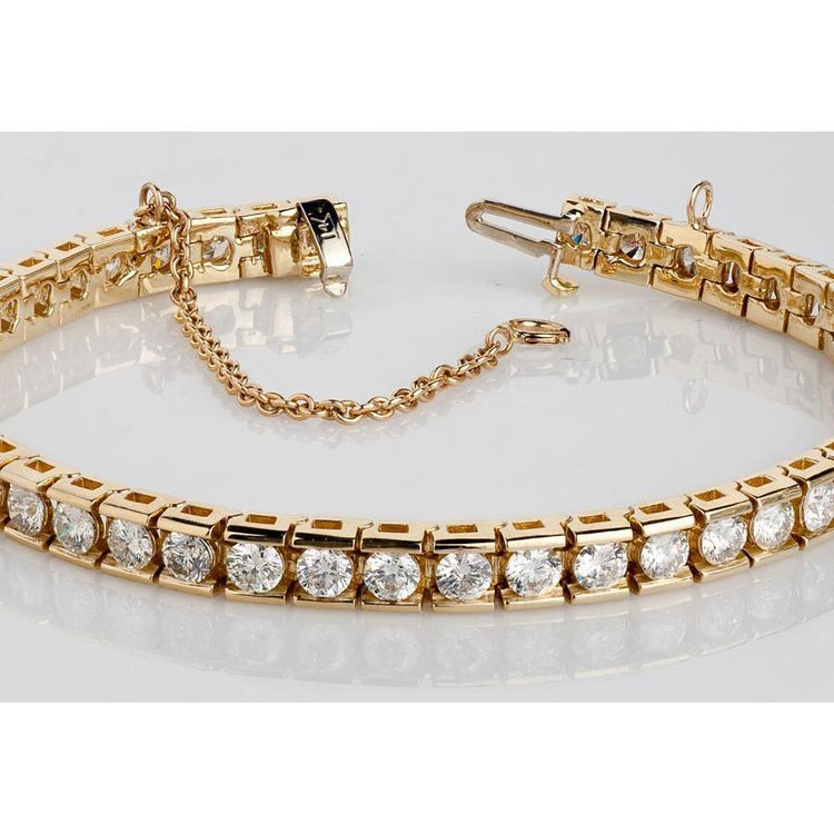 Bracelet Tennis 8.80 Carats Réel Diamants Ronds Serti D'or