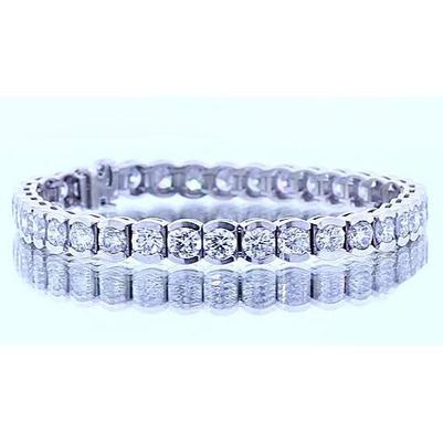 Bracelet Tennis À 16,45 Carats DE Véritable Diamants Ronds 14K D'Or Blanc