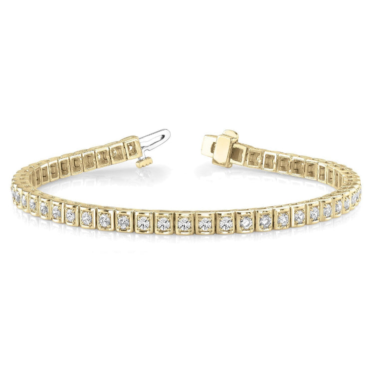 Bracelet Tennis À 3,50 Carats De Véritable Diamants Ronds 14K D'Or Jaune