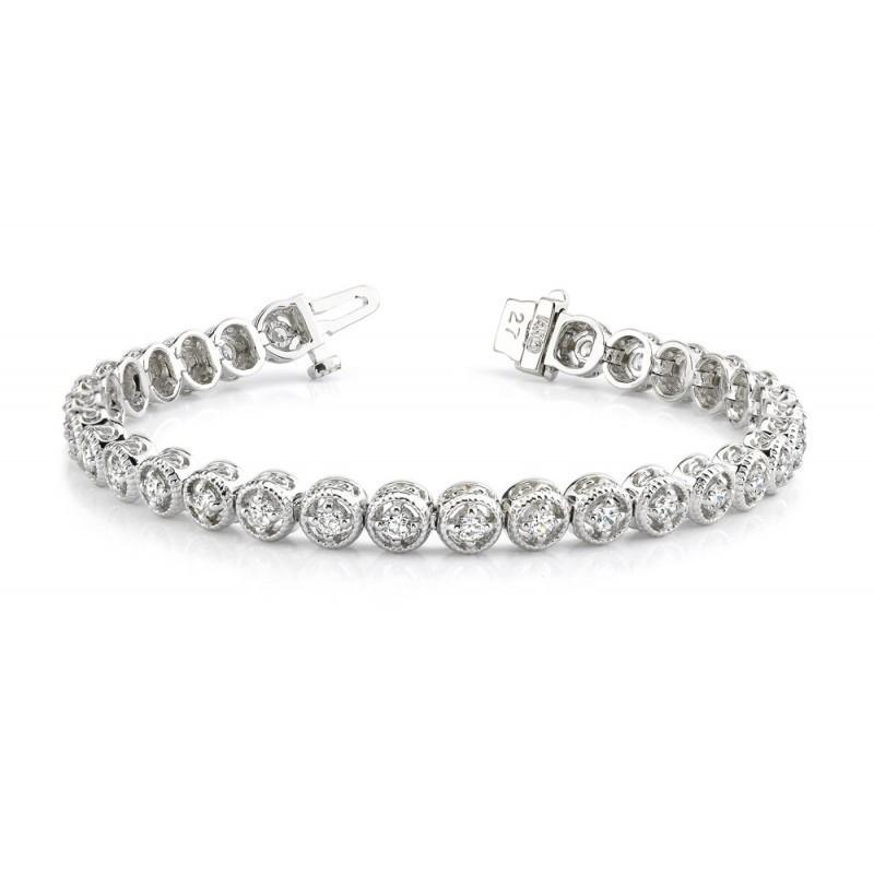 Bracelet Tennis A 4,80 Carats De Naturel Diamants Ronds 14K D'Or Blanc
